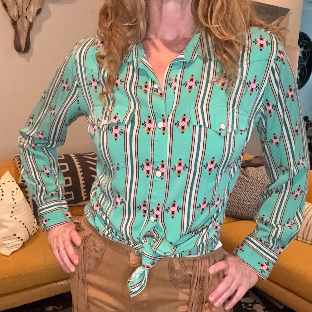 Wrangler Retro Aztec Aqua Pearl Snap